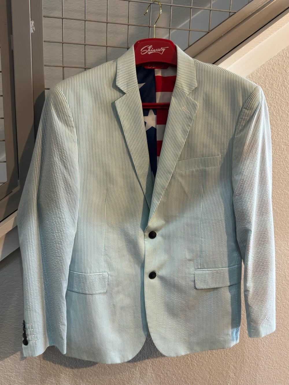 Light Blue Seersucker Sport Coat - Unbranded